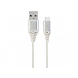 Кабель USB2.0/Type-C Premium cotton braided, Silver/White