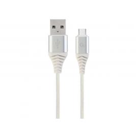 Cable USB2.0/Type-C Premium cotton braided - 1m - Cablexpert CC-USB2B-AMCM-1M-BW2, Silver/White