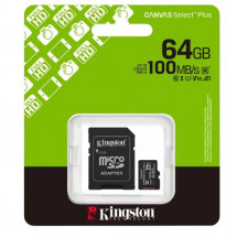 Card de Memorie 64GB MicroSD (Class 10) UHS-I (U1) +SD adapter, Kingston Canvas Select Plus Gen3 "SDCS3/64GB" (R:100MB/s)