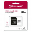 Card de Memorie 64GB MicroSD (Class 10) UHS-I (U1),+SD adapter, Transcend "TS64GUSD300S" (R/W:95/45MB/s)