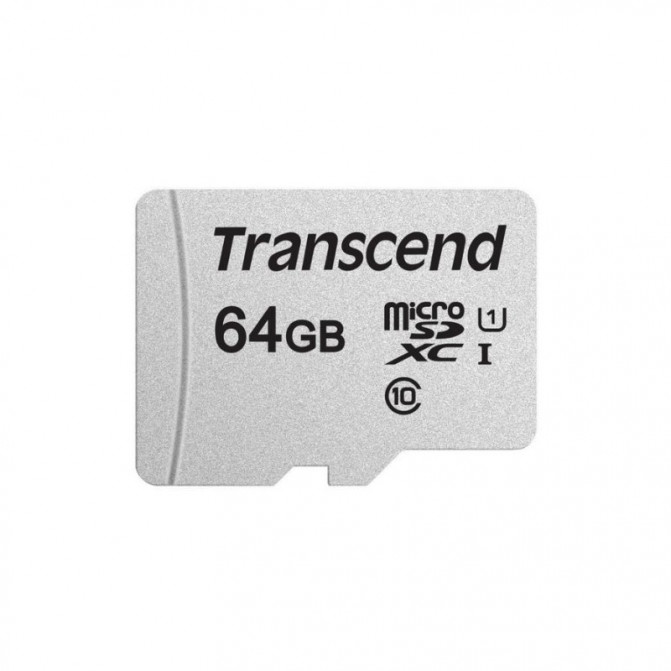 Card de Memorie 64GB MicroSD (Class 10) UHS-I (U1),+SD adapter, Transcend "TS64GUSD300S" (R/W:95/45MB/s)