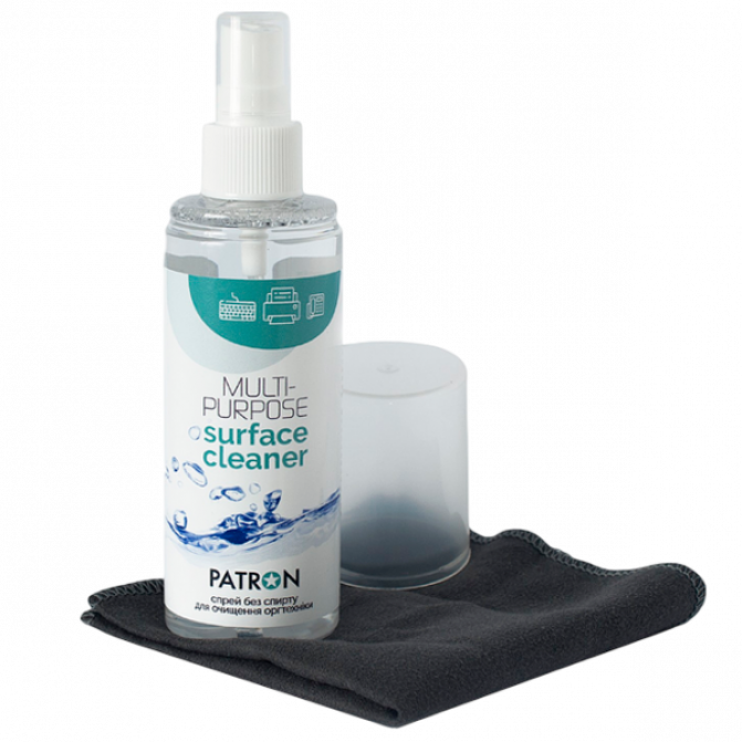 Kit de curățare 2 în 1 pentru curățarea echipamentelor de birou și a materialelor plastice Patron "F3-025" (Sprey 120ml+Wipe)