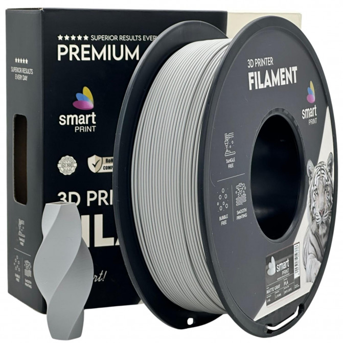 Filament pentru imprimanta 3D Smart Print FG-S23-E1, PLA, Matte Gray, 1.75 мм, 1кг