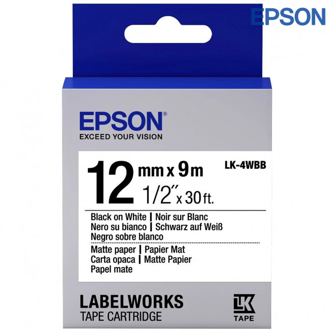 Cartuş Label Epson LK-4WBB Matte Paper, Black/White 12/9 Original