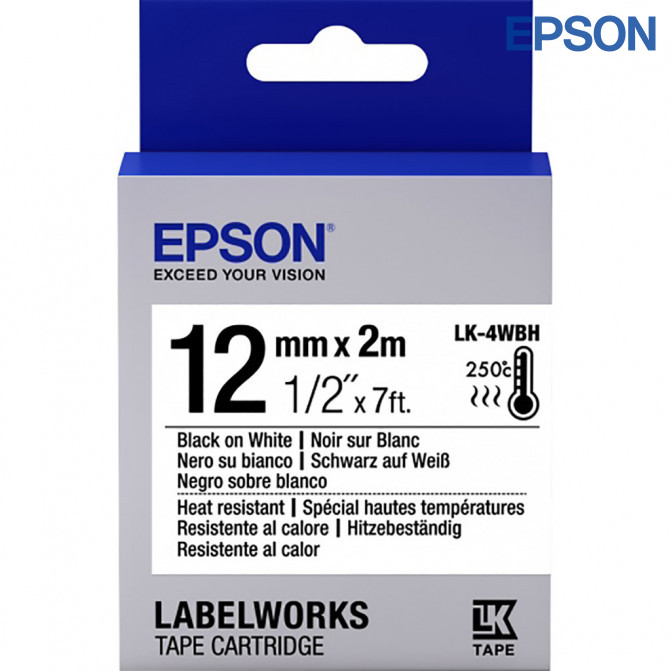 Cartuş Label Epson LK-4WBH Rezistent La Căldură Black/White 12/2 Original