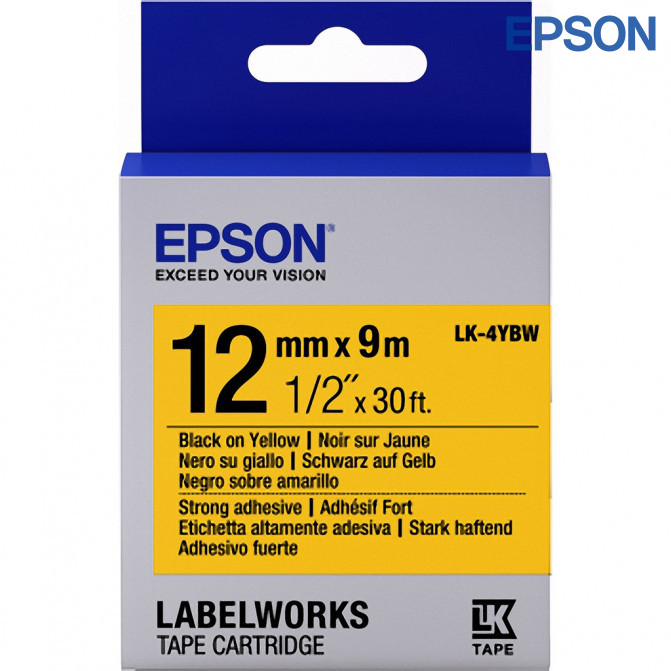 Картридж с лентой Label Epson LK-4YBW Strong Adhesive Black/Yellow 12/9 Original
