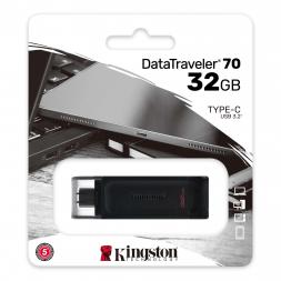 32GB USB-С3.2  Kingston DataTraveler 70, Black, Type-C, Cap design,  (Read 80 MByte/s, Write 20 MB/s)