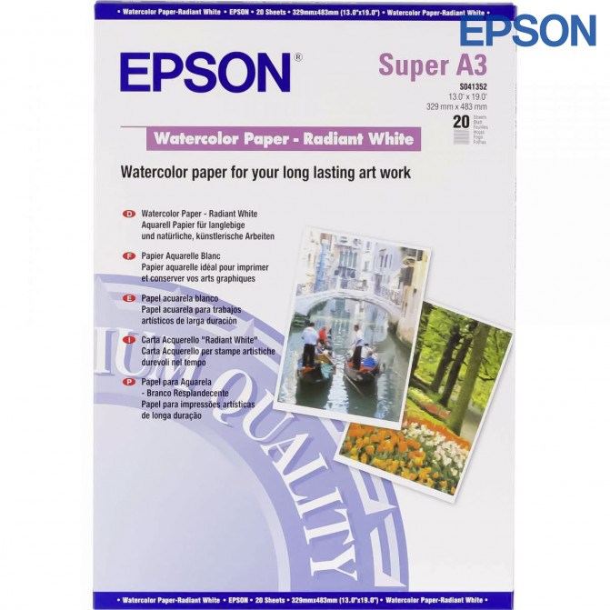 Hârtie foto Epson A3+ 190 gr Hârtie Acuarelă-Alb Strălucitor 20 foi