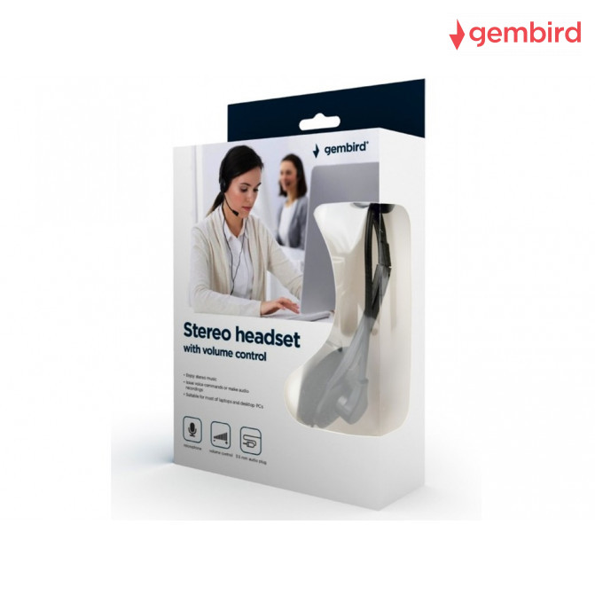Наушники Gembird MHS-123, с микрофоном и регулятором громкости, Black