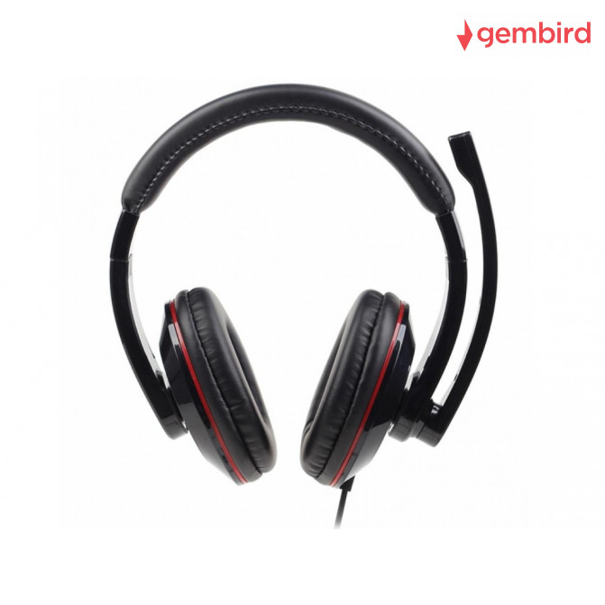 Наушники Gembird MHS-001 с микрофоном и регулятором громкости, Glossy Black