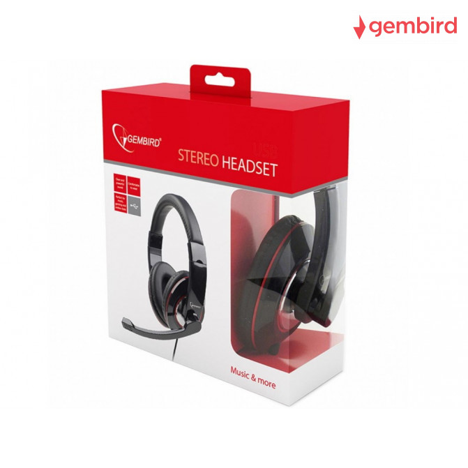 Наушники Gembird MHS-001 с микрофоном и регулятором громкости, Glossy Black