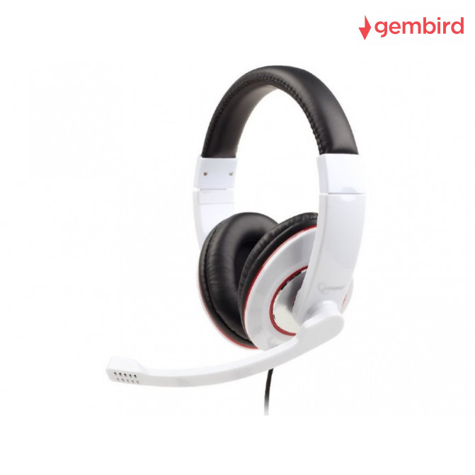 Наушники Gembird MHS-001-GW с микрофоном и регулятором громкости, Glossy White