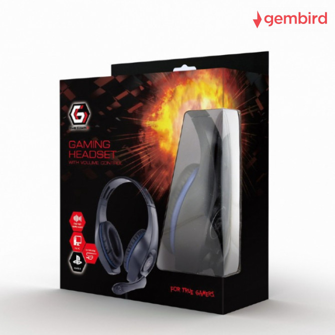 Наушники Gembird GHS-05-B, игровые с микрофоном и регулятором громкости, blue-black
