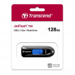USB Флэш 128GB USB3.1 Flash Drive Transcend "JetFlash  790", Black-Blue, Slider (R/W:90/40MB/s)