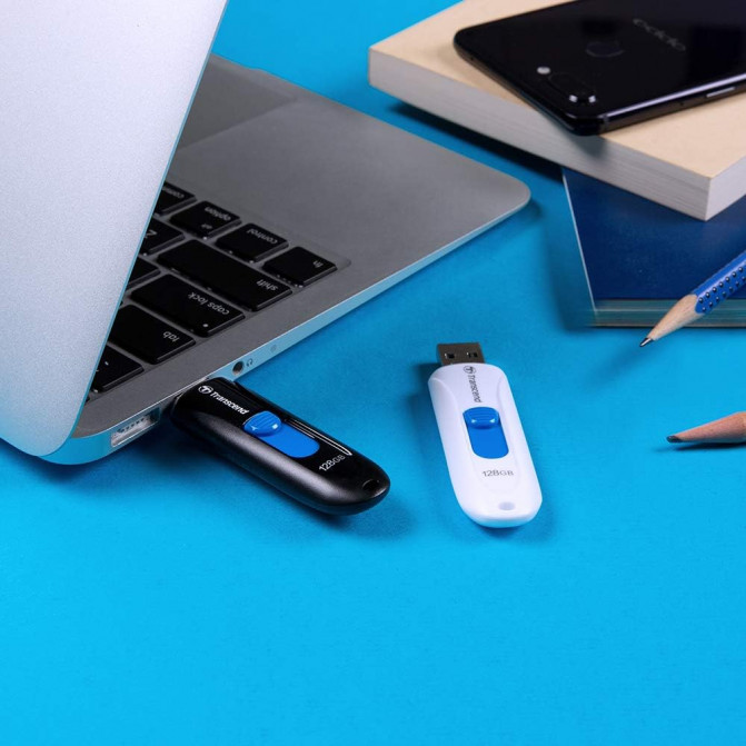 USB Флэш 128GB USB3.1 Flash Drive Transcend "JetFlash  790", Black-Blue, Slider (R/W:90/40MB/s)
