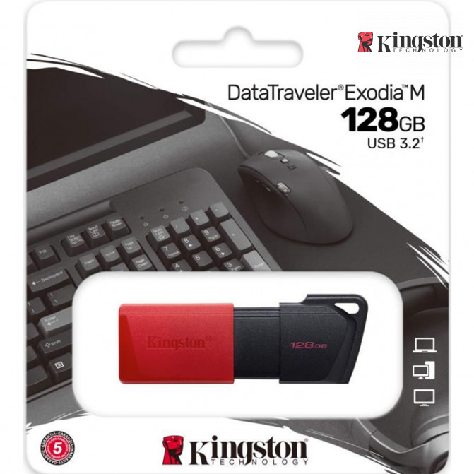 USB Flash 128GB USB3.2 Flash Drive Kingston DataTraveler Exodia M (DTXM/128GB), Black-Red, Plastic, Slider Cap