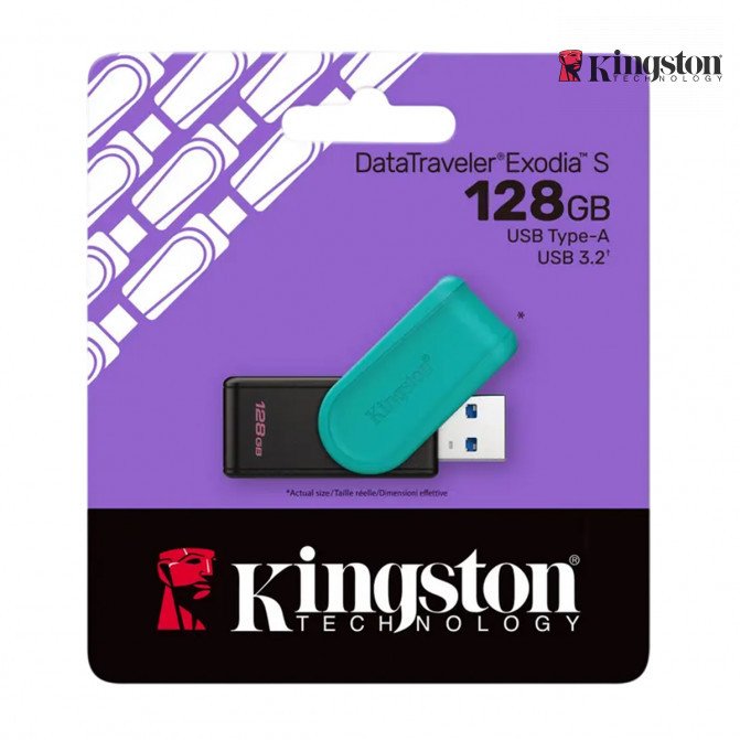 USB Флэш 128GB USB3.2 Flash Drive Kingston DataTraveler Exodia S (DTXS/128GB), Black + Turquoise, Plastic, Slider Cap