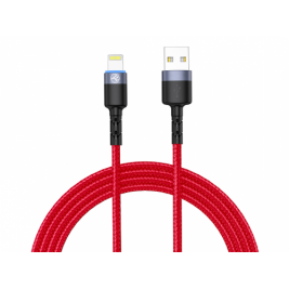 Кабель USB - Lightning, cu LED, Nylon, 3A, 1.2m, Tellur Red  TLL155354