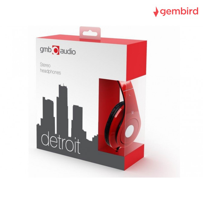 Наушники Gembird MHS-DTW-R  "Detroit", с микрофоном, Red