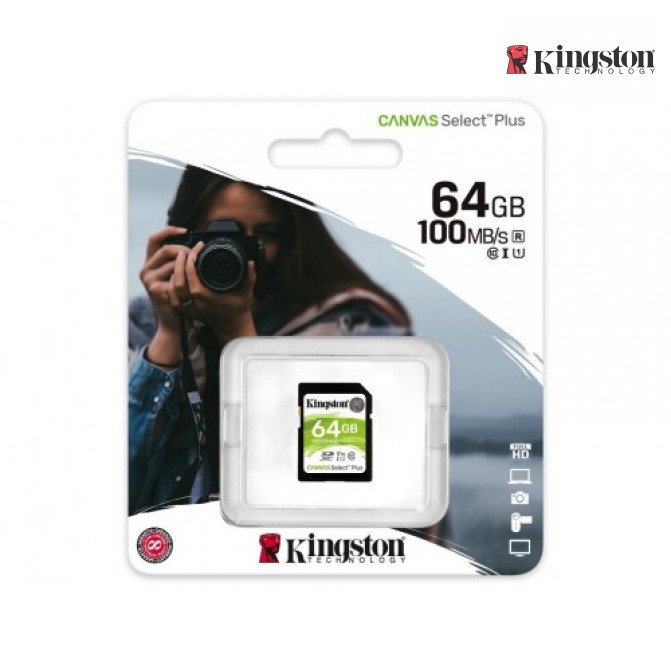 Card de Memorie 64GB SD Class10 SDXC (V10)  Kingston Canvas Select Plus, Up to: 100MB/s