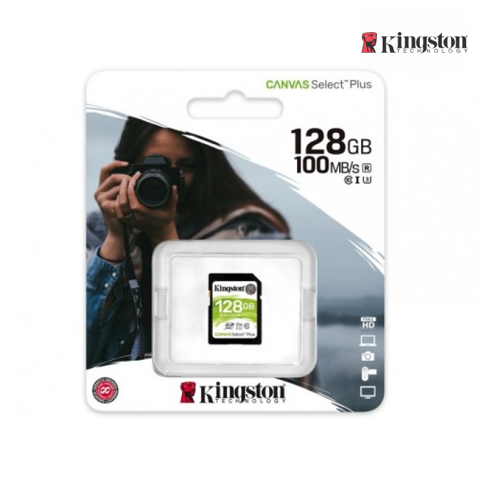 Card de Memorie 128GB SD Class10 UHS-I U1 (V10)  Kingston Canvas Select Plus, Read: 100MB/s. Write: 85MB/s