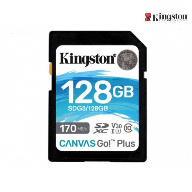 Card de Memorie 128GB SD Class10 UHS-I U3 (V30)  Kingston Canvas Go! Plus, Read: 170MB/s, Write: 70MB/s, Ideal for DSLRs/Drones/Action cameras