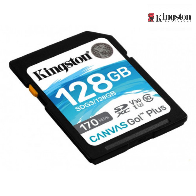 Card de Memorie 128GB SD Class10 UHS-I U3 (V30)  Kingston Canvas Go! Plus, Read: 170MB/s, Write: 70MB/s, Ideal for DSLRs/Drones/Action cameras