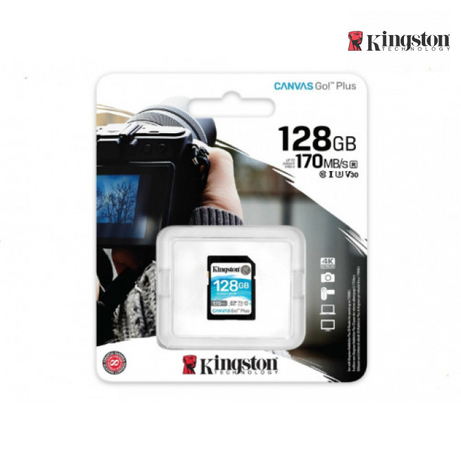 Card de Memorie 128GB SD Class10 UHS-I U3 (V30)  Kingston Canvas Go! Plus, Read: 170MB/s, Write: 70MB/s, Ideal for DSLRs/Drones/Action cameras