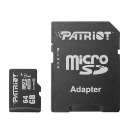Карта памяти 64GB microSD Class10 UHS-I A1 (V30) + SD adapter  Patriot LX Series microSD, Read: 90Mb/s, Write: 80Mb/s