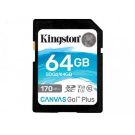 Карта памяти 64GB SD Class10 UHS-I U3 (V30)  Kingston Canvas Go! Plus, Read: 170MB/s, Write: 70MB/s, Ideal for DSLRs/Drones/Action cameras