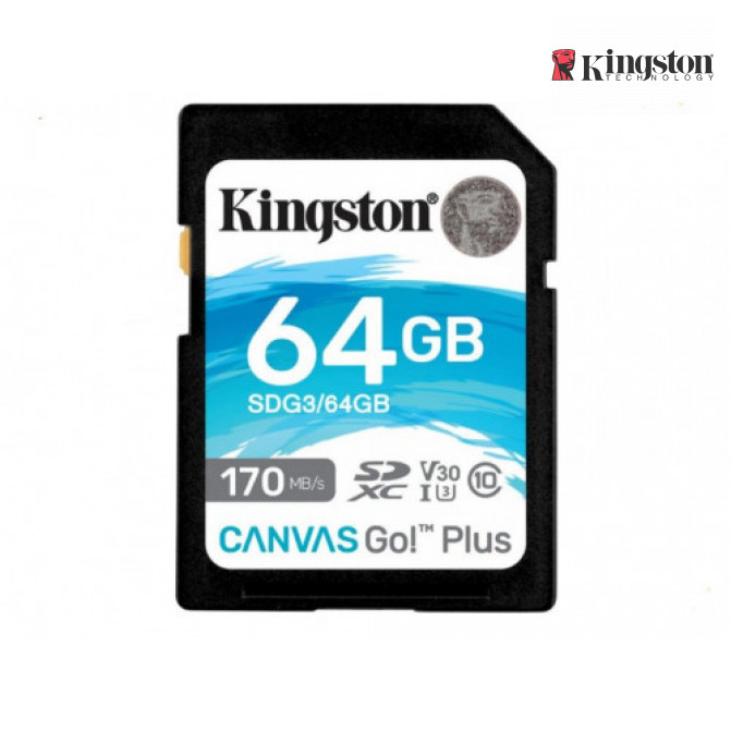 Card de Memorie 64GB SD Class10 UHS-I U3 (V30)  Kingston Canvas Go! Plus, Read: 170MB/s, Write: 70MB/s, Ideal for DSLRs/Drones/Action cameras