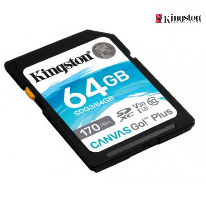 Card de Memorie 64GB SD Class10 UHS-I U3 (V30)  Kingston Canvas Go! Plus, Read: 170MB/s, Write: 70MB/s, Ideal for DSLRs/Drones/Action cameras