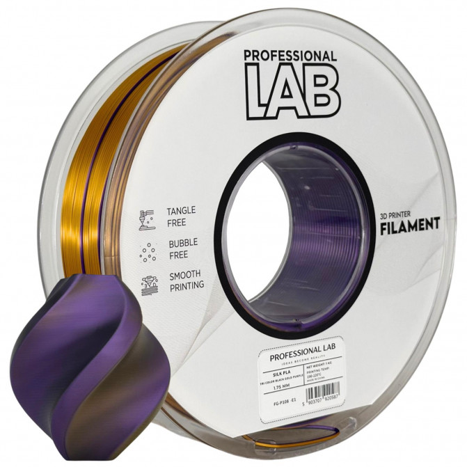 Филамент для 3D-принтера Silk PLA, FG-P108-E1 ProfLab, Black-Gold-Purple, 1.75 мм, 1кг