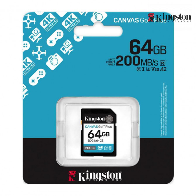Card de Memorie 64GB SDXC Card (Class 10) UHS-I , U3, V30 Kingston Canvas Go! Plus Gen 4 "SDG4/64GB" (R:200MB/s)