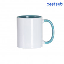 Cană albă  pentru sublimare, сu interior și mâner albastru deschis 11oz BestSub B11TA-13