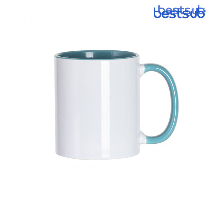 Кружка для сублимации белая, голубая внутри и с голубой ручкой 11oz BestSub B11TA-13