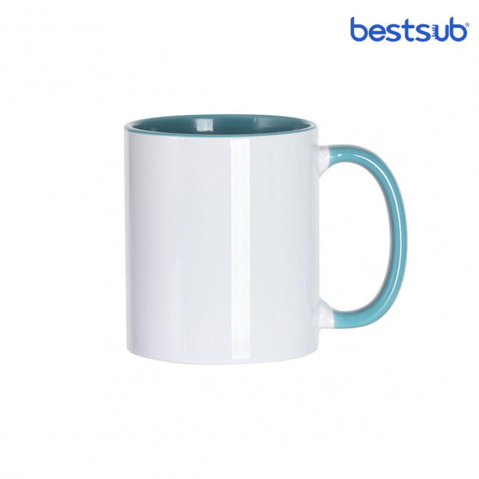 Cană albă  pentru sublimare, сu interior și mâner albastru deschis 11oz BestSub B11TA-13