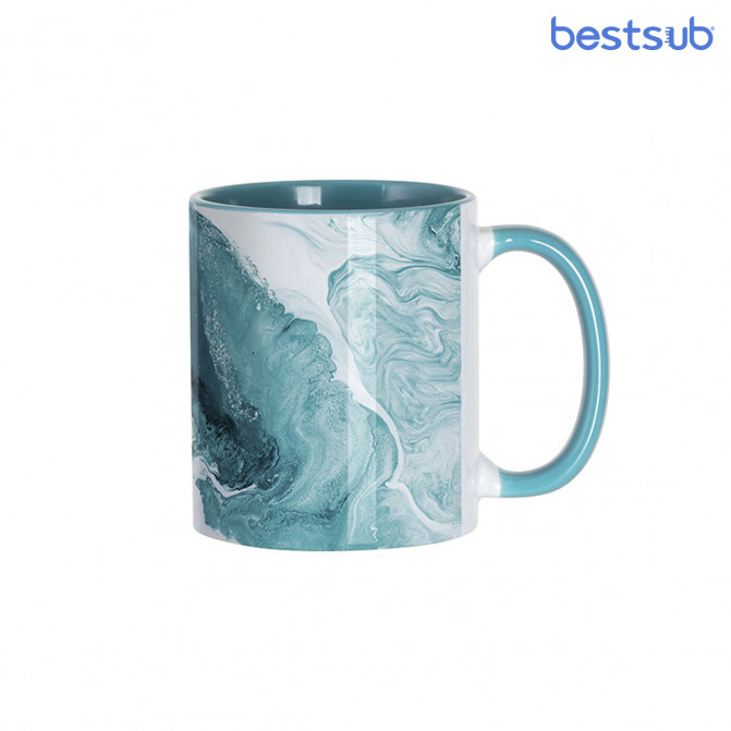 Кружка для сублимации белая, голубая внутри и с голубой ручкой 11oz BestSub B11TA-13