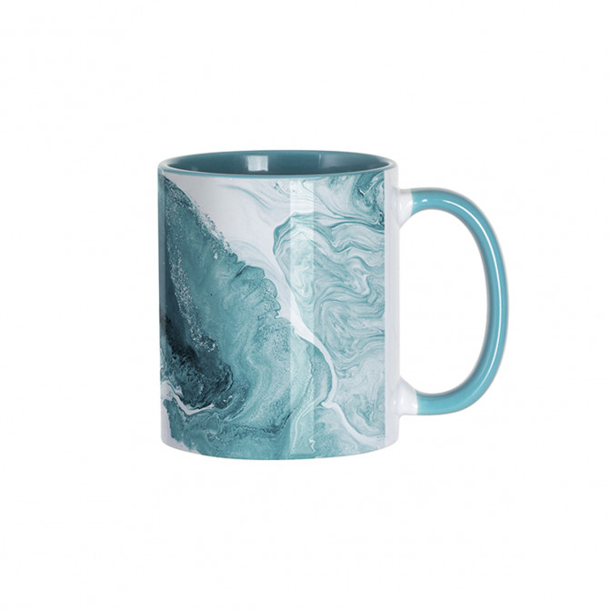 Cană albă  pentru sublimare, сu interior și mâner albastru deschis 11oz BestSub B11TA-13