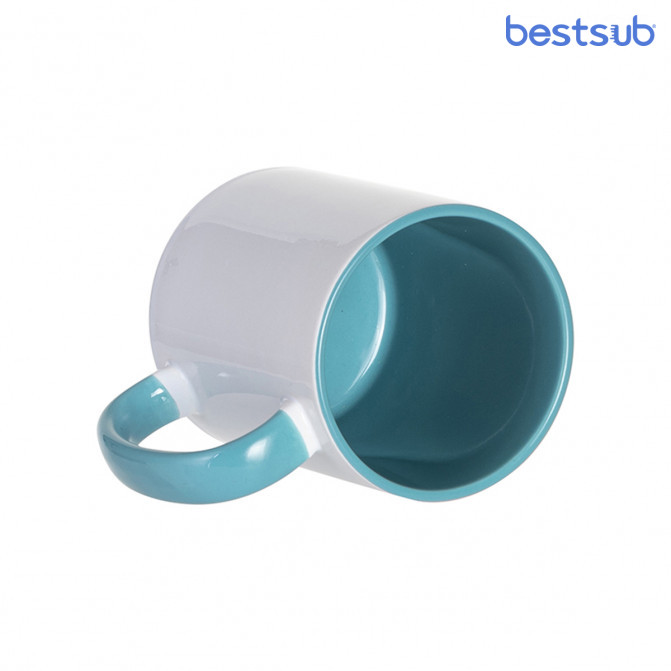Кружка для сублимации белая, голубая внутри и с голубой ручкой 11oz BestSub B11TA-13