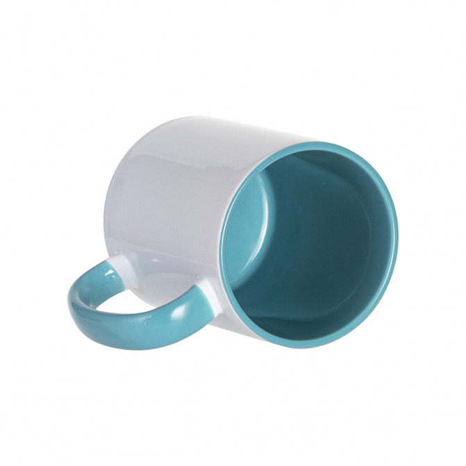 Cană albă  pentru sublimare, сu interior și mâner albastru deschis 11oz BestSub B11TA-13