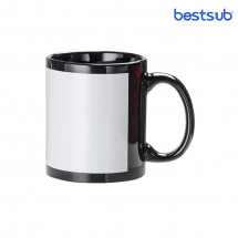 Cană pentru sublimare neagră cu dreptunghi alb cu fosfor 11oz BestSub B11C-BK