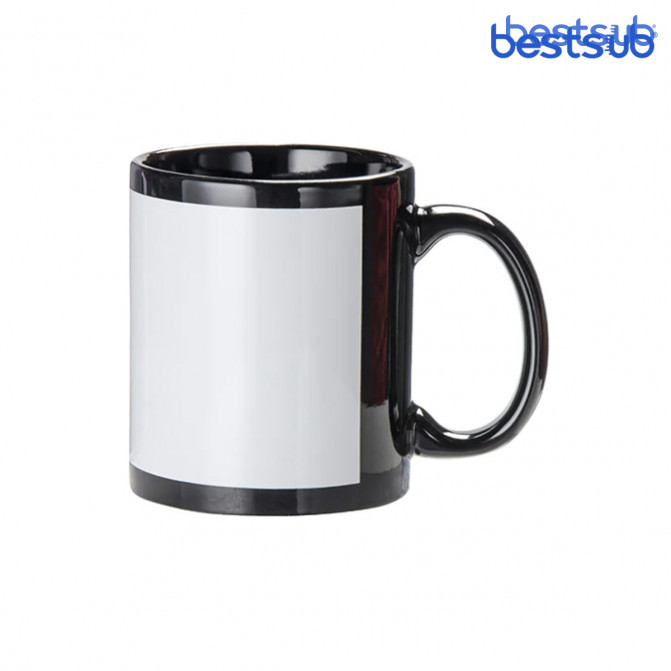 Cană pentru sublimare neagră cu dreptunghi alb cu fosfor 11oz BestSub B11C-BK
