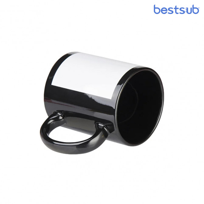 Cană pentru sublimare neagră cu dreptunghi alb cu fosfor 11oz BestSub B11C-BK