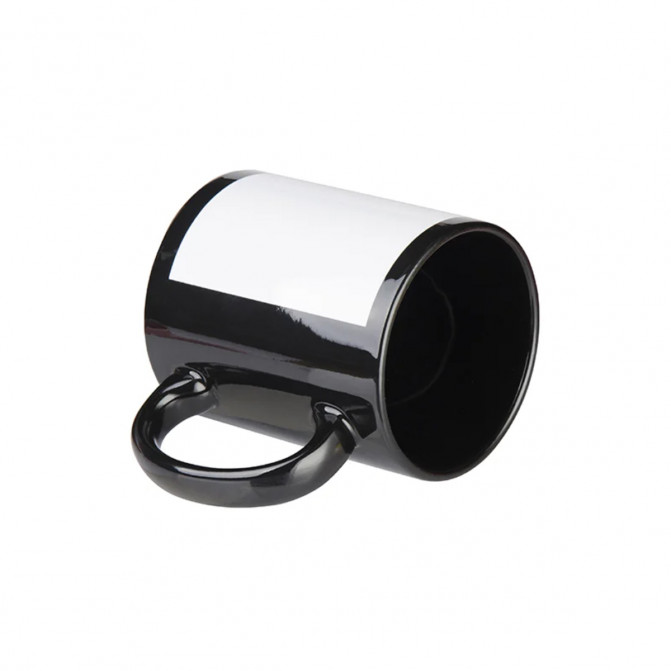 Cană pentru sublimare neagră cu dreptunghi alb cu fosfor 11oz BestSub B11C-BK