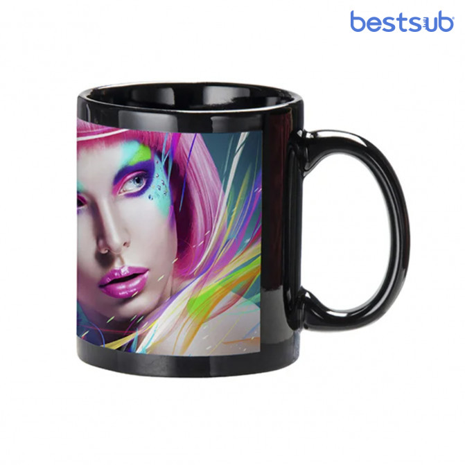 Cană pentru sublimare neagră cu dreptunghi alb cu fosfor 11oz BestSub B11C-BK
