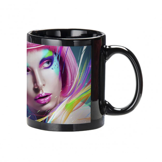 Cană pentru sublimare neagră cu dreptunghi alb cu fosfor 11oz BestSub B11C-BK