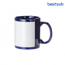 Cană pentru sublimare albastră cu dreptunghi alb cu fosfor 11oz BestSub B11C-BL