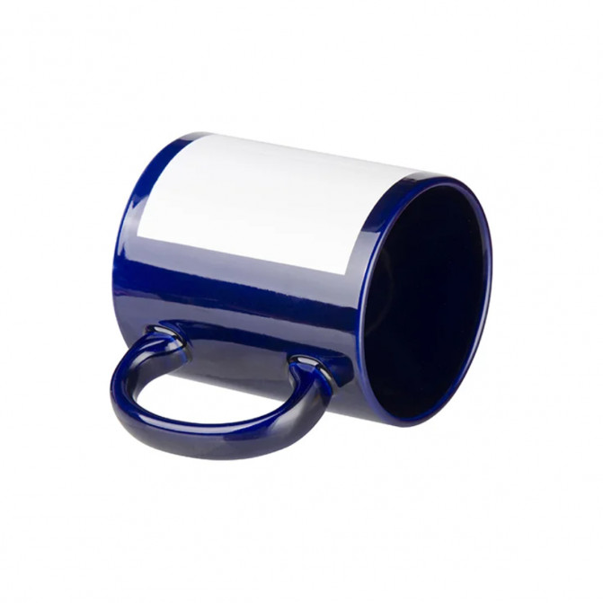 Cană pentru sublimare albastră cu dreptunghi alb cu fosfor 11oz BestSub B11C-BL