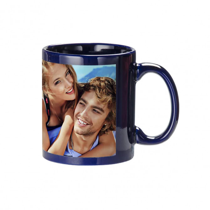 Cană pentru sublimare albastră cu dreptunghi alb cu fosfor 11oz BestSub B11C-BL